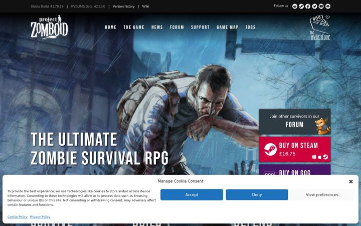 Kuvakaappaus sivustosta projectzomboid.com
