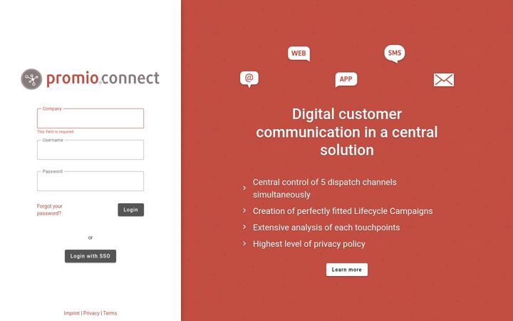 Screenshot of promio-connect.com