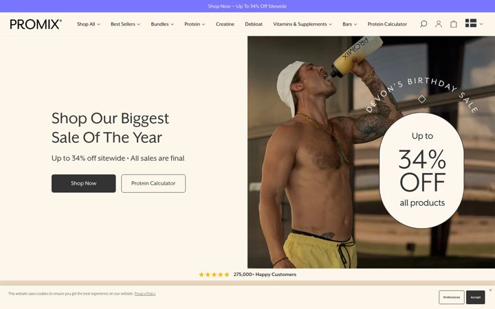 Screenshot of promixnutrition.com