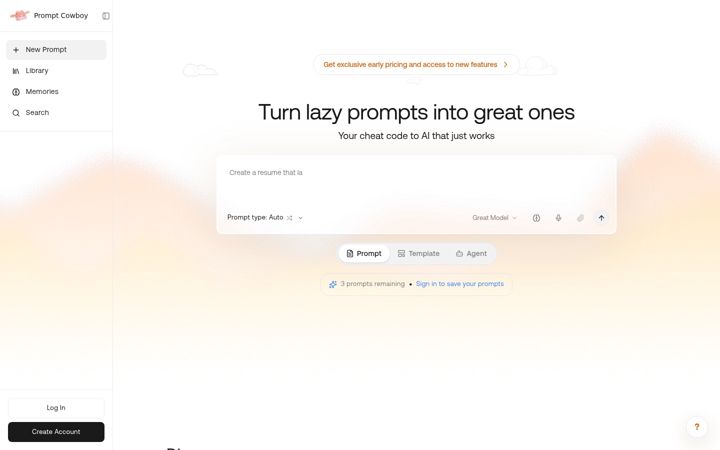 Screenshot of promptcowboy.ai