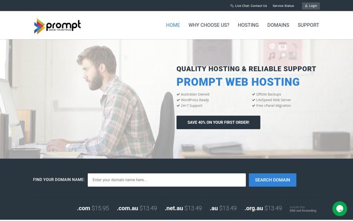Captură de ecran a promptwebhosting.com.au