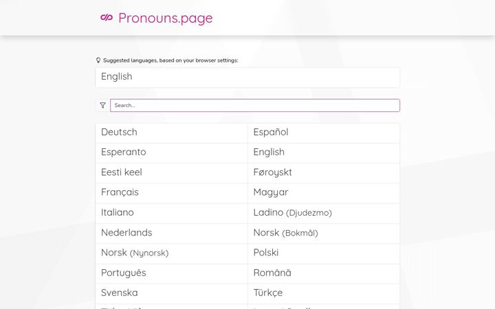 Screenshot of pronouns.page