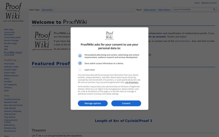 Screenshot of proofwiki.org