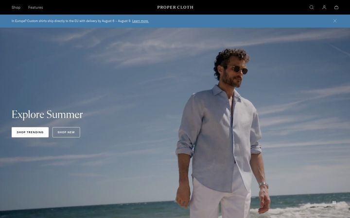 Screenshot of propercloth.com