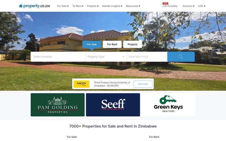 Screenshot of property.co.zw