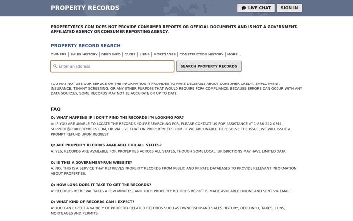 Screenshot of propertyrecs.com