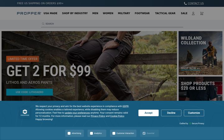 Screenshot of propper.com