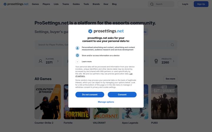 Screenshot of prosettings.net