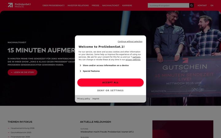 Screenshot of prosiebensat1.com