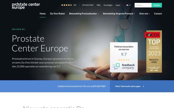 Screenshot stránky prostatecentereurope.nl