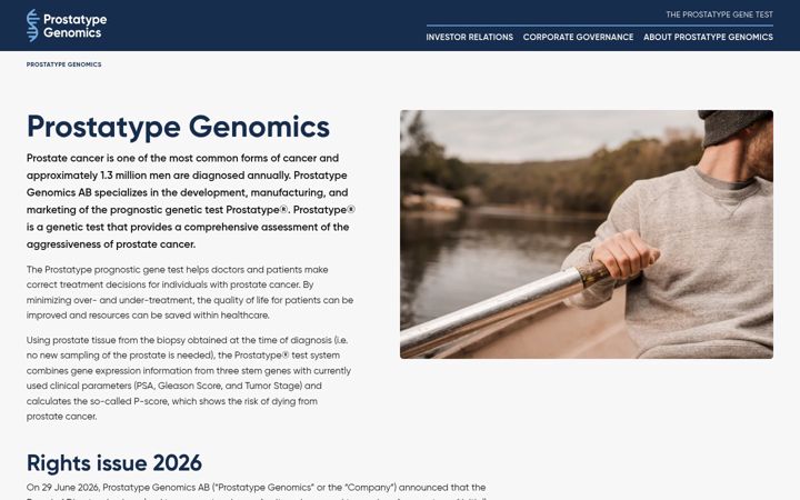 Screenshot of prostatypegenomics.com