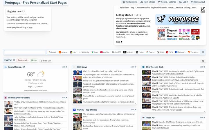 Screenshot di protopage.com