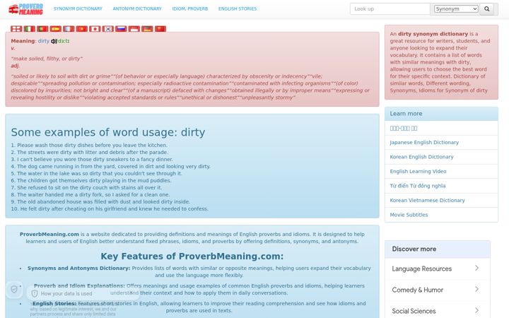 Screenshot of proverbmeaning.com