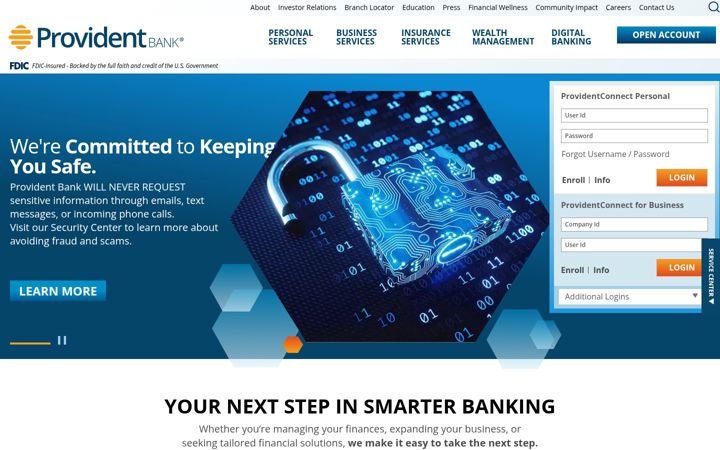 Screenshot of provident.bank