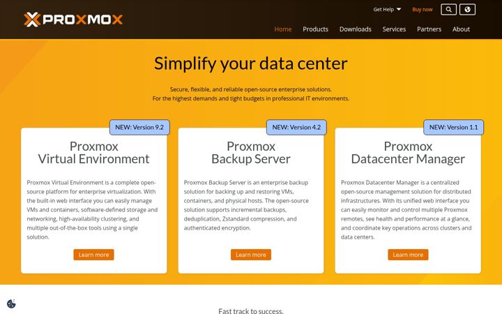 Captură de ecran a proxmox.com