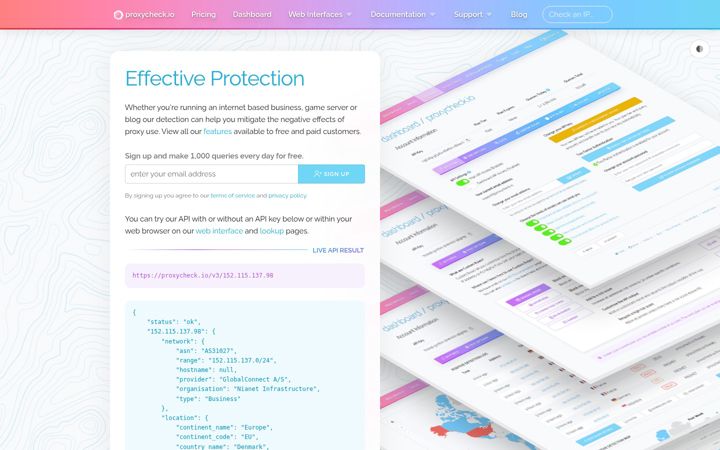 Snimka zaslona za proxycheck.io