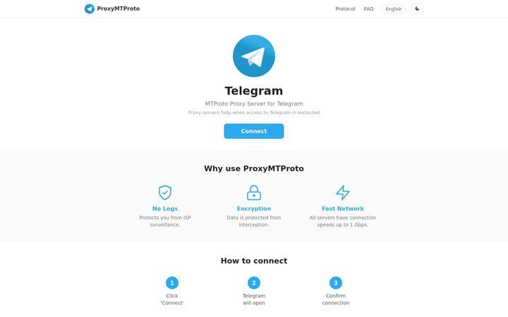 Screenshot stránky proxymtproto.net