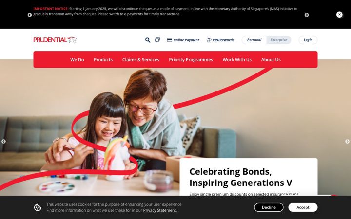 Screenshot of prudential.com.sg