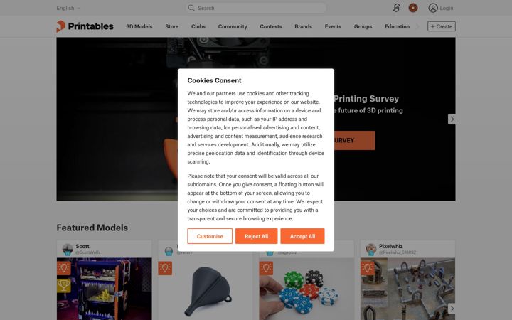 Screenshot of prusaprinters.org