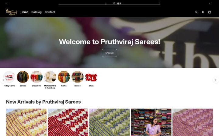 Screenshot of pruthvirajsarees.com