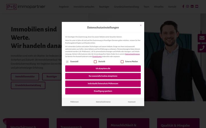 Captură de ecran a ps-immopartner.de
