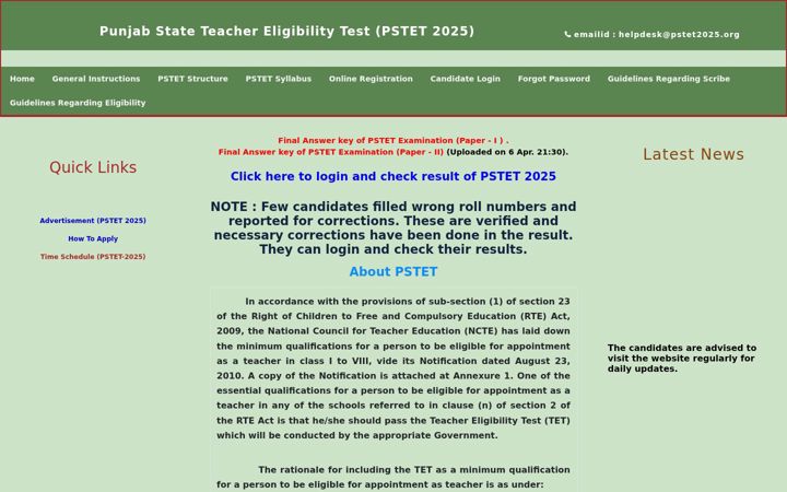 Screenshot of pstet2025.org