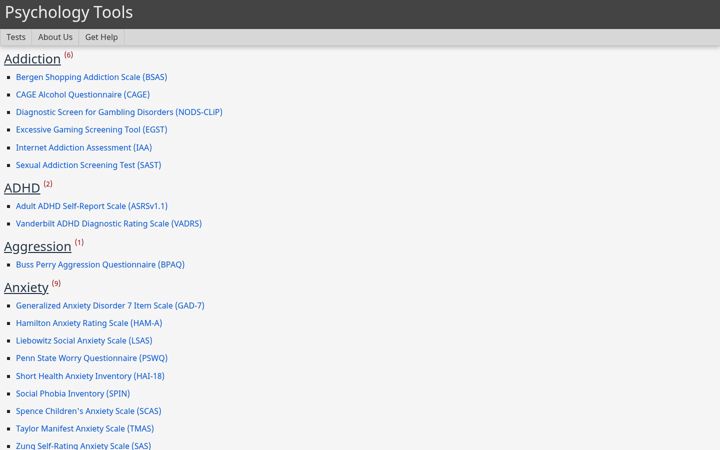 Screenshot of psychology-tools.com