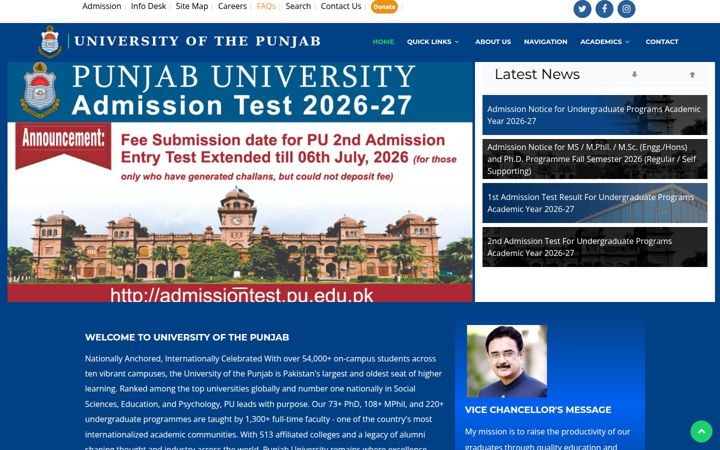 Screenshot of pu.edu.pk