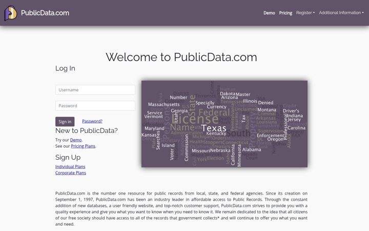 Screenshot of publicdata.com