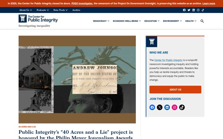 Screenshot van publicintegrity.org
