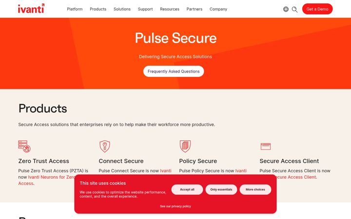 Screenshot of pulsesecure.net