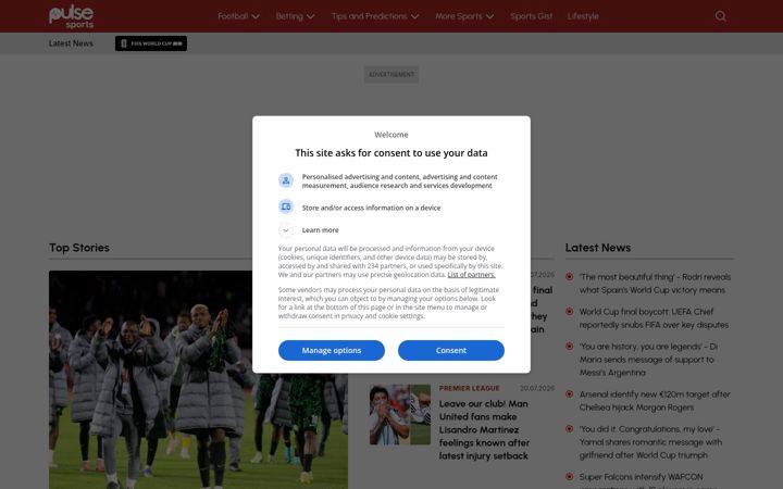 Screenshot of pulsesports.ng