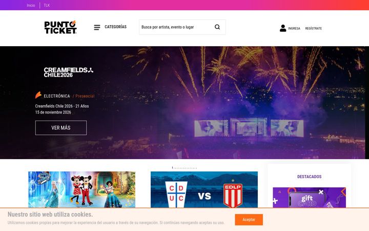 Skærmbillede af puntoticket.com