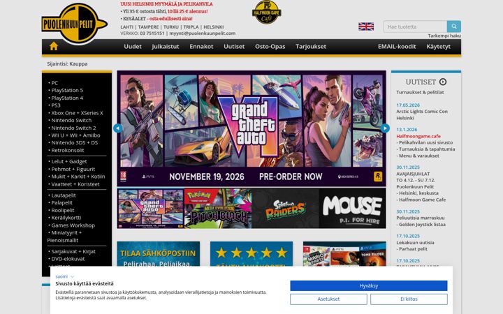 Screenshot of puolenkuunpelit.com