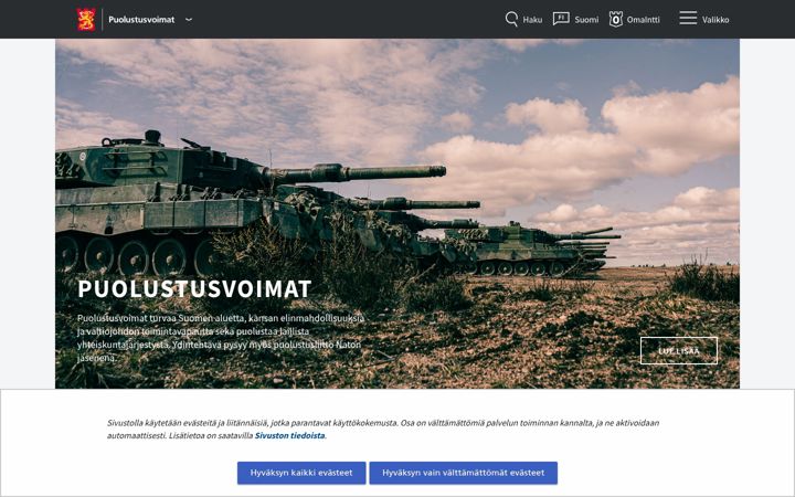 Screenshot of puolustusvoimat.fi