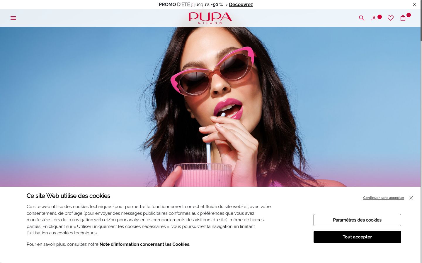 Captura de ecrã do banner de consentimento apresentado antes de qualquer interação