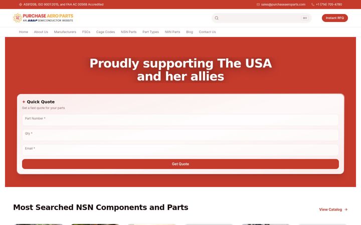 Screenshot of purchaseaeroparts.com