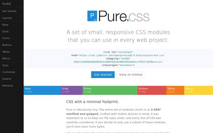 Képernyőkép: purecss.io