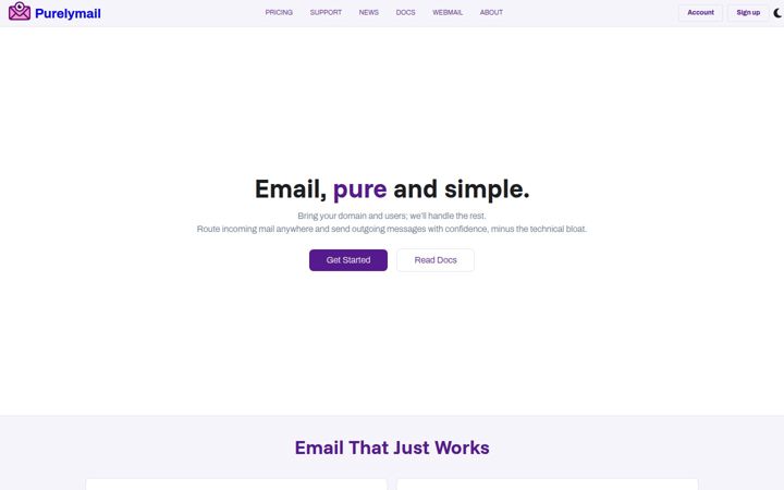 Screenshot of purelymail.com