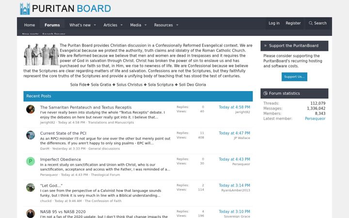 Screenshot of puritanboard.com