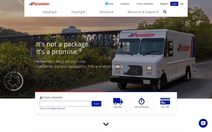 Kuvakaappaus sivustosta purolator.com