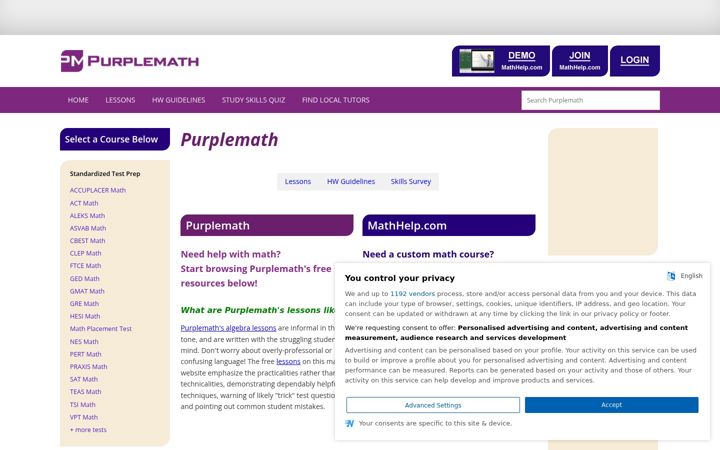 Screenshot of purplemath.com