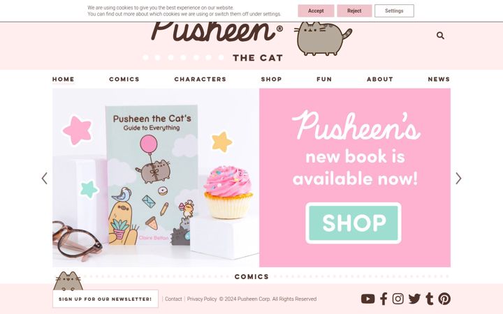 Snímek obrazovky pusheen.com