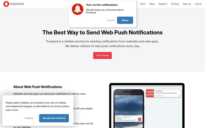 Screenshot of pushpad.xyz