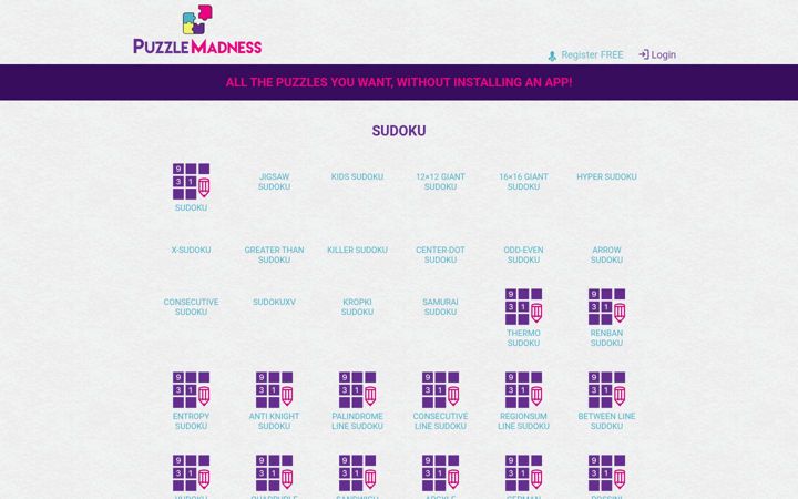 Screenshot of puzzlemadness.co.uk
