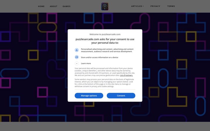 Screenshot of puzzlesarcade.com