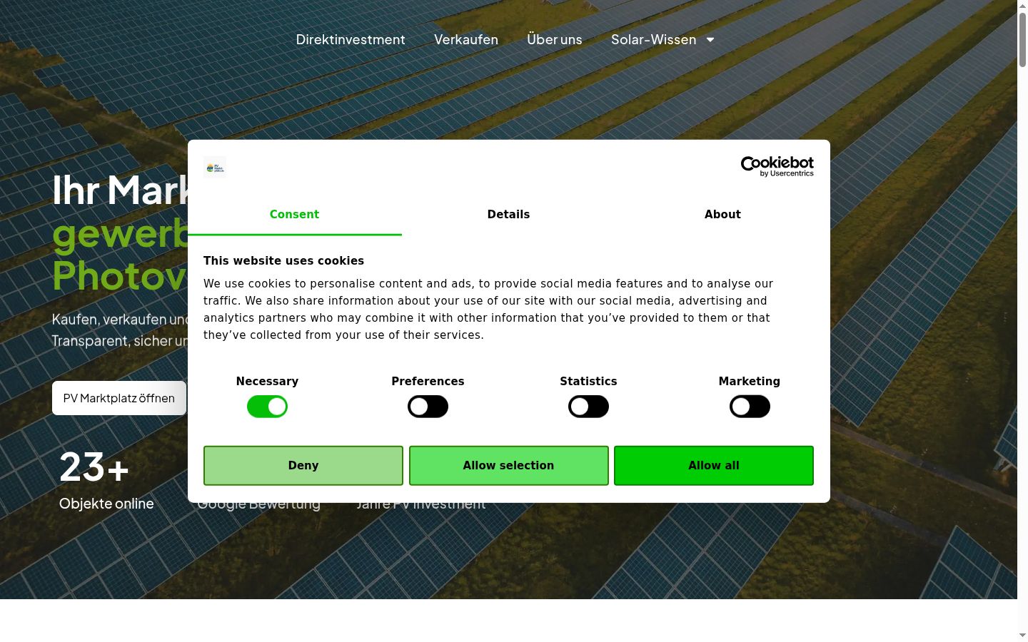 Screenshot del banner di consenso mostrato prima di qualsiasi interazione