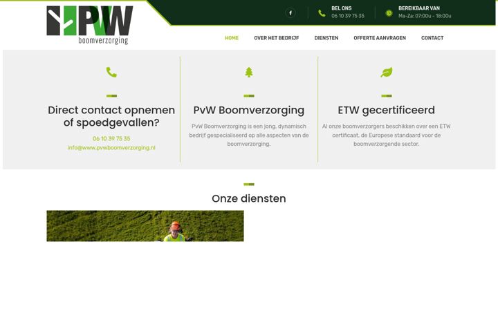 Ekraanipilt saidist pvwboomverzorging.nl