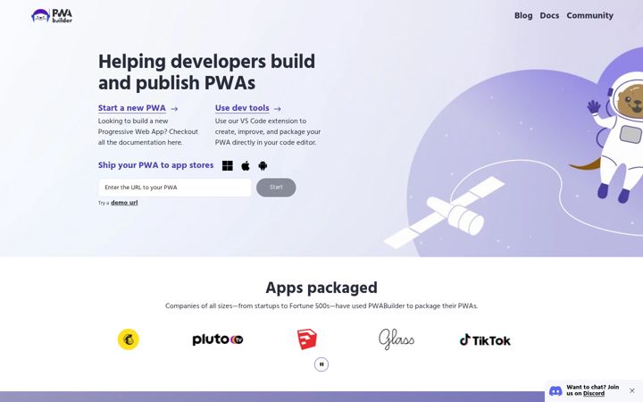 Screenshot of pwabuilder.com