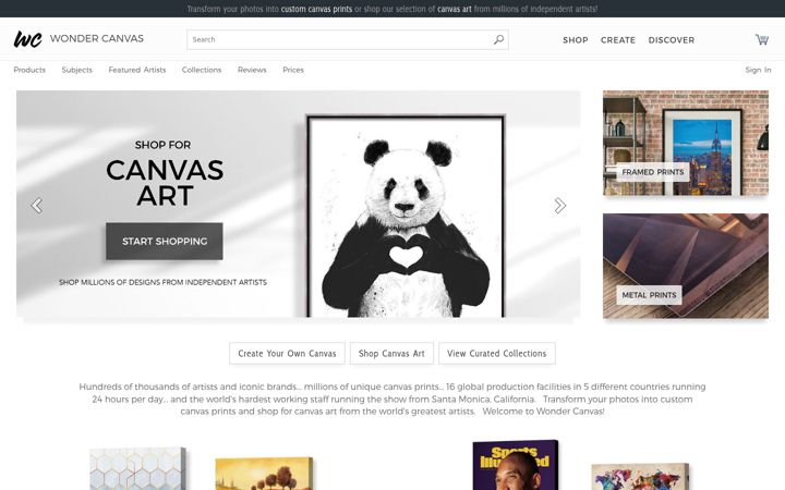 Screenshot of pxcanvasprints.com